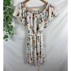 lush ruffle off shoulder tie belt floral dress S